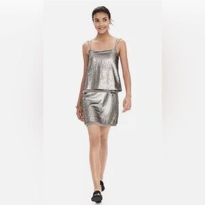 NWT Banana Republic Liquid Metallic Pewter Sequin Tiered Dress